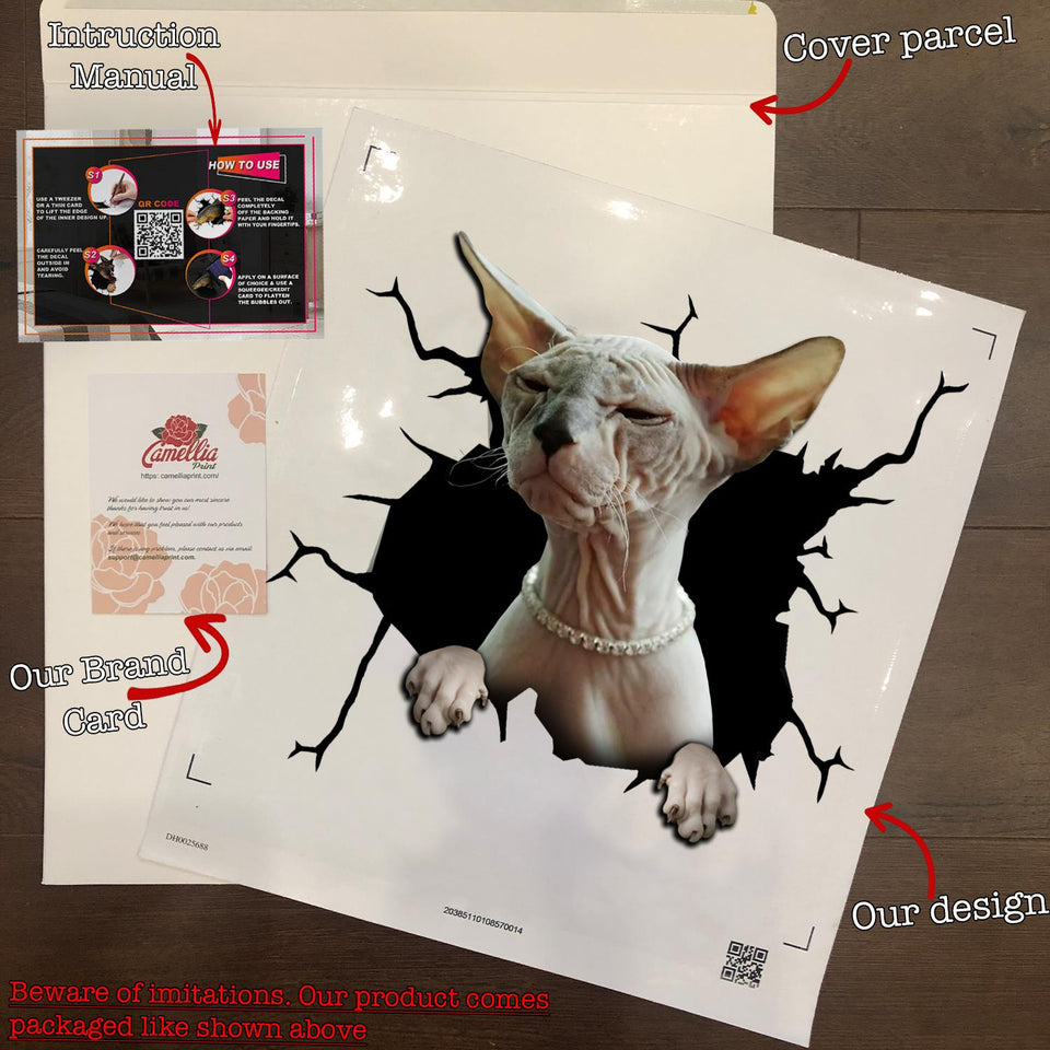 Sphynx Cat Crack removable sticker made from waterproof vinyl for cars, laptops, tumblers, and windows