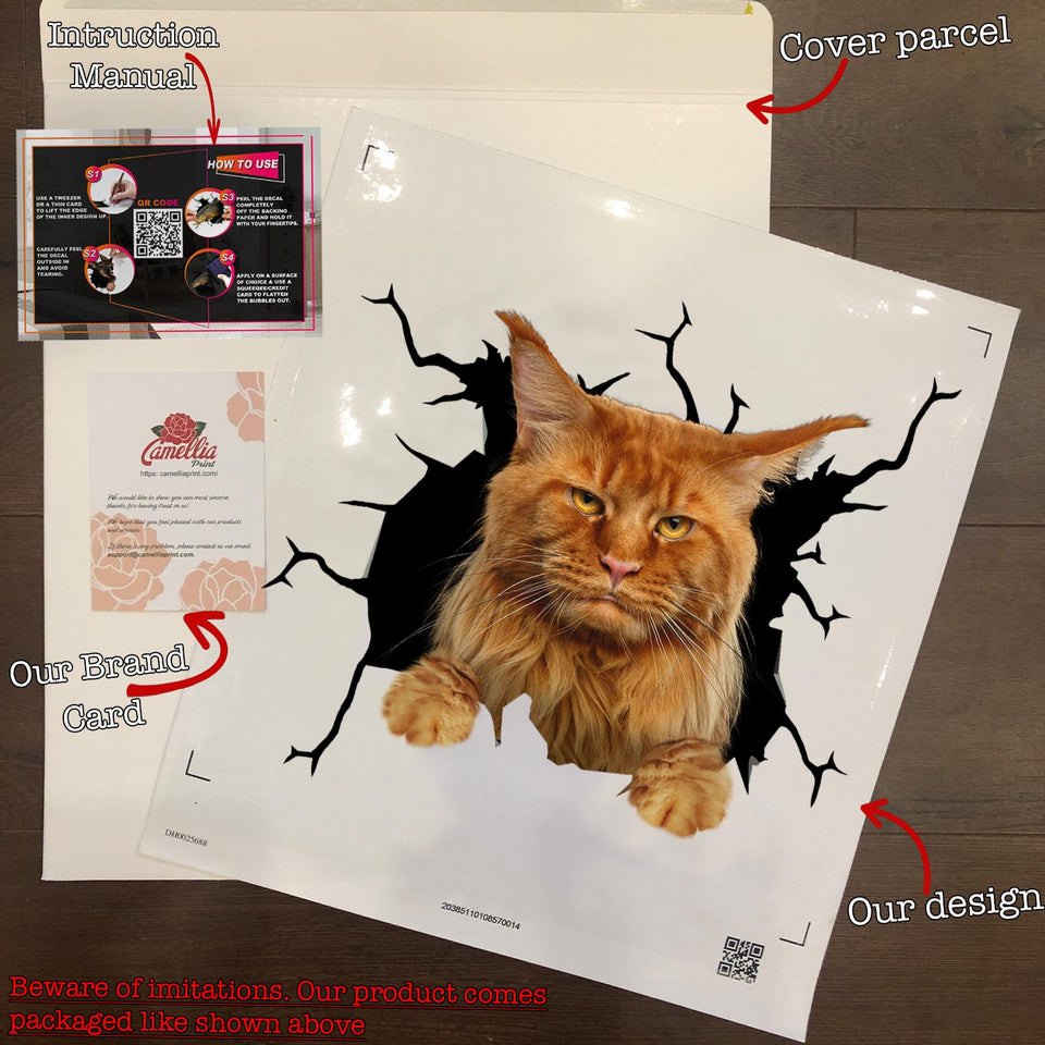 Maine Coon Cat Crack Decal Car A Cute Transparent Sticker Christmas Gifts For Couples