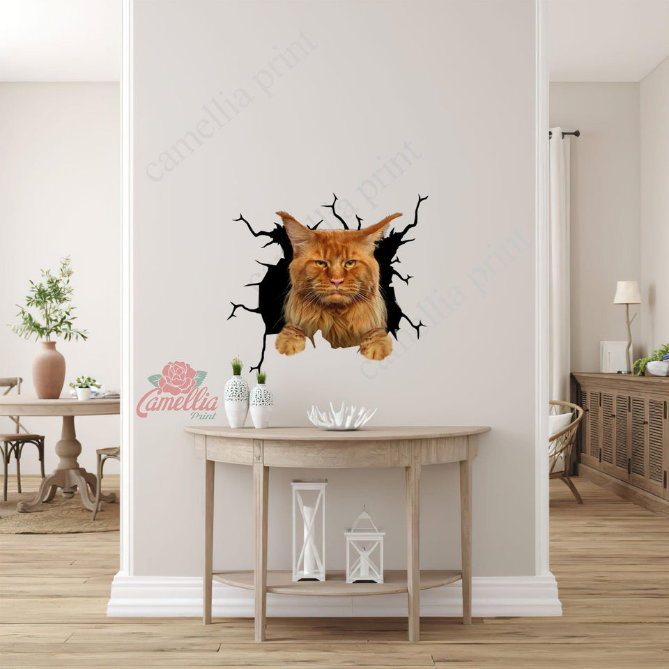 Maine Coon Cat Crack Decal Car A Cute Transparent Sticker Christmas Gifts For Couples