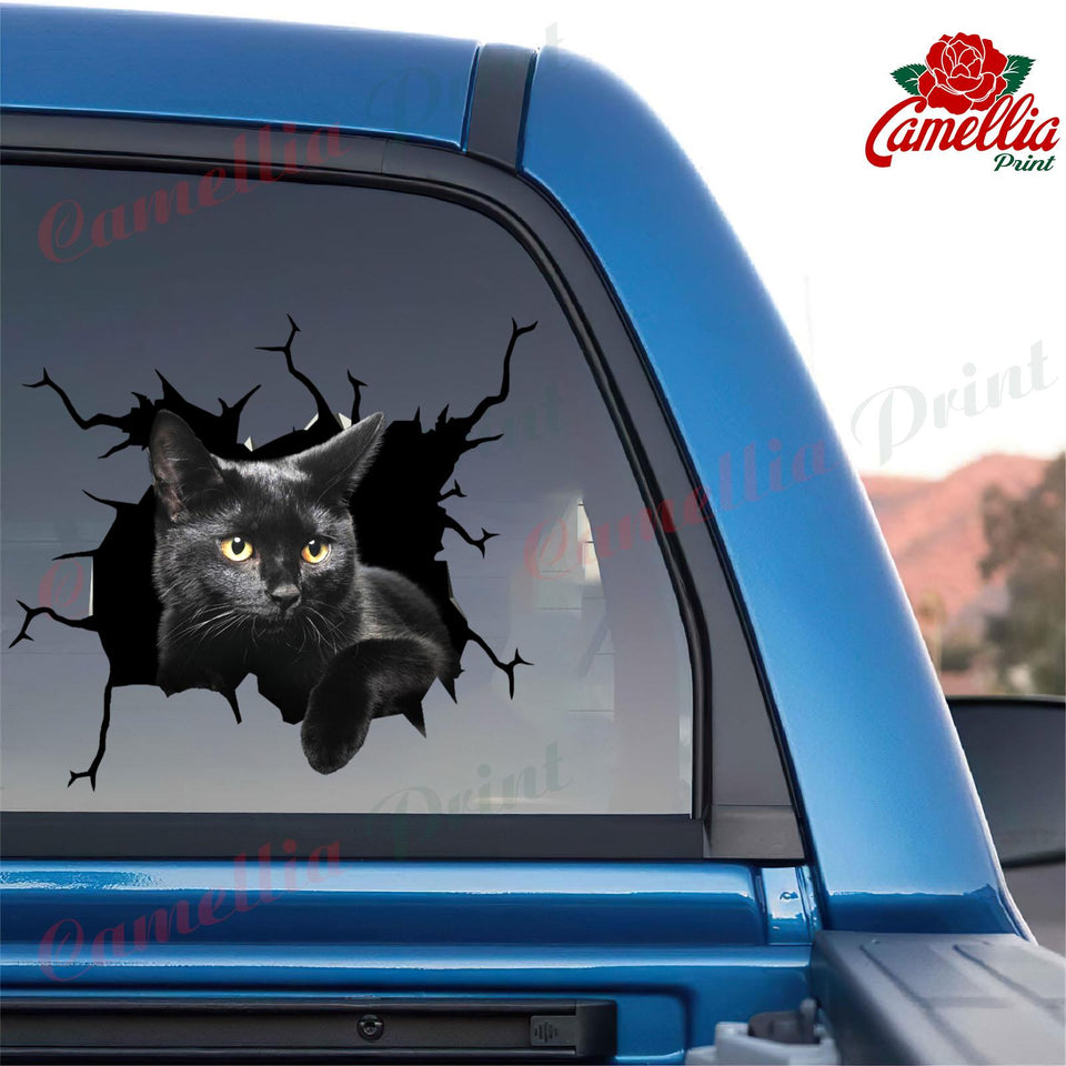 Black Cat Crack Sticker Car Window Happy Anime Car Decals Good Fathers Day Gifts