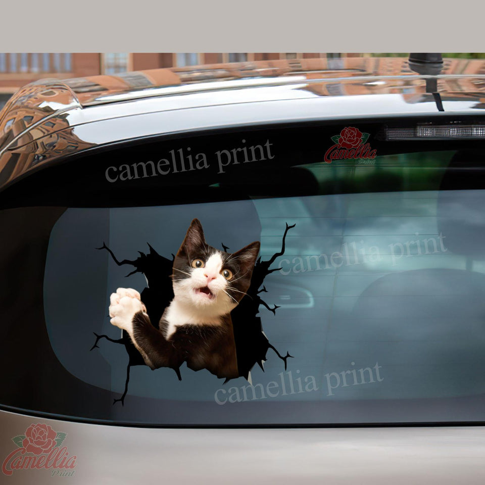 Tuxedo Cat Crack Decal For Boat Funny Birthday Memes Sticker Sheets Kittens Lover Gifts - durable UV resistant bumper and tumbler decal detail