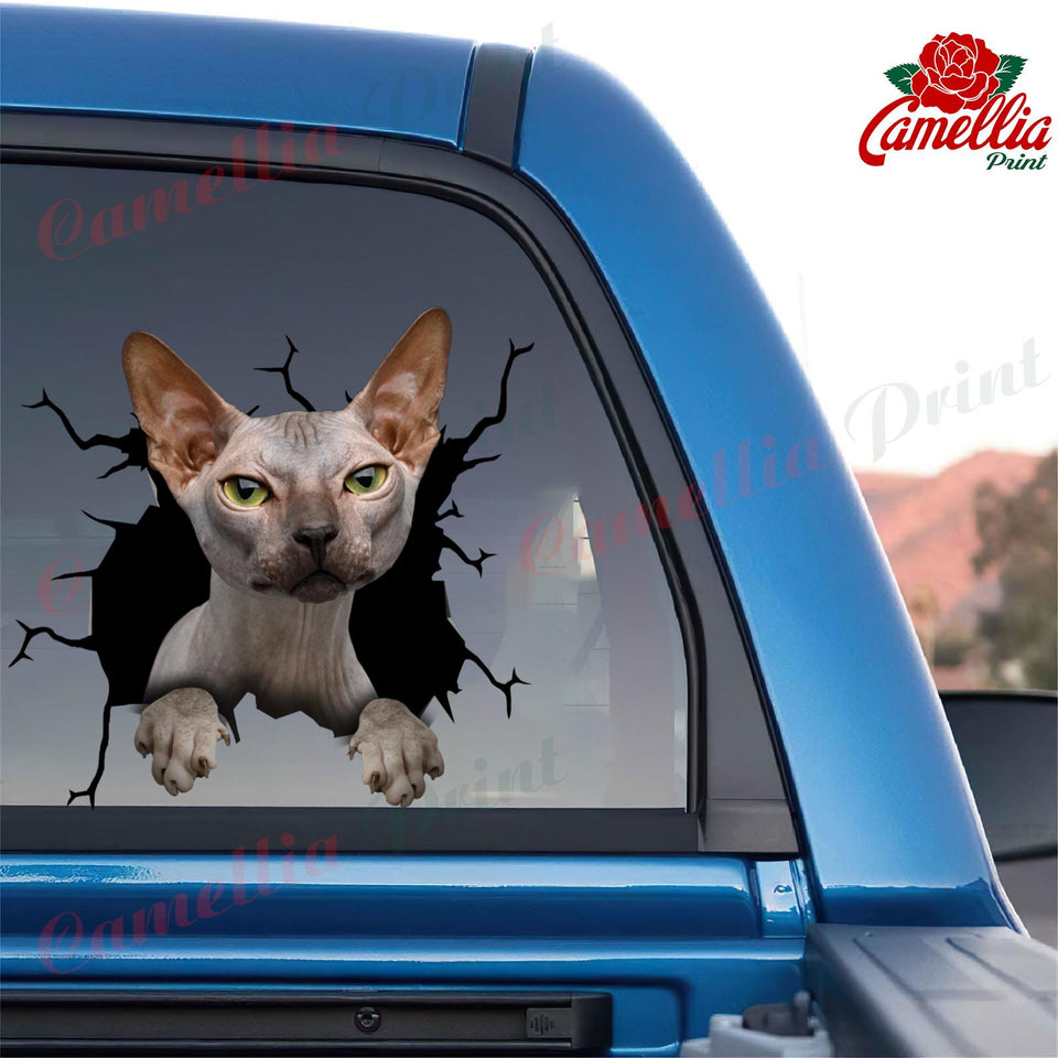 Sphynx Cat Crack Decal For Boat Cuteness Overloaded Kiss Cut Stickers Gifts For Grandpa - Cat Lovers die-cut waterproof vinyl sticker decal