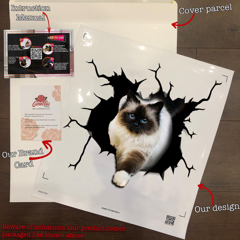 Ragdoll cat crack vinyl sticker pack for cat lovers, waterproof die-cut decal for cars, laptops, and tumblers