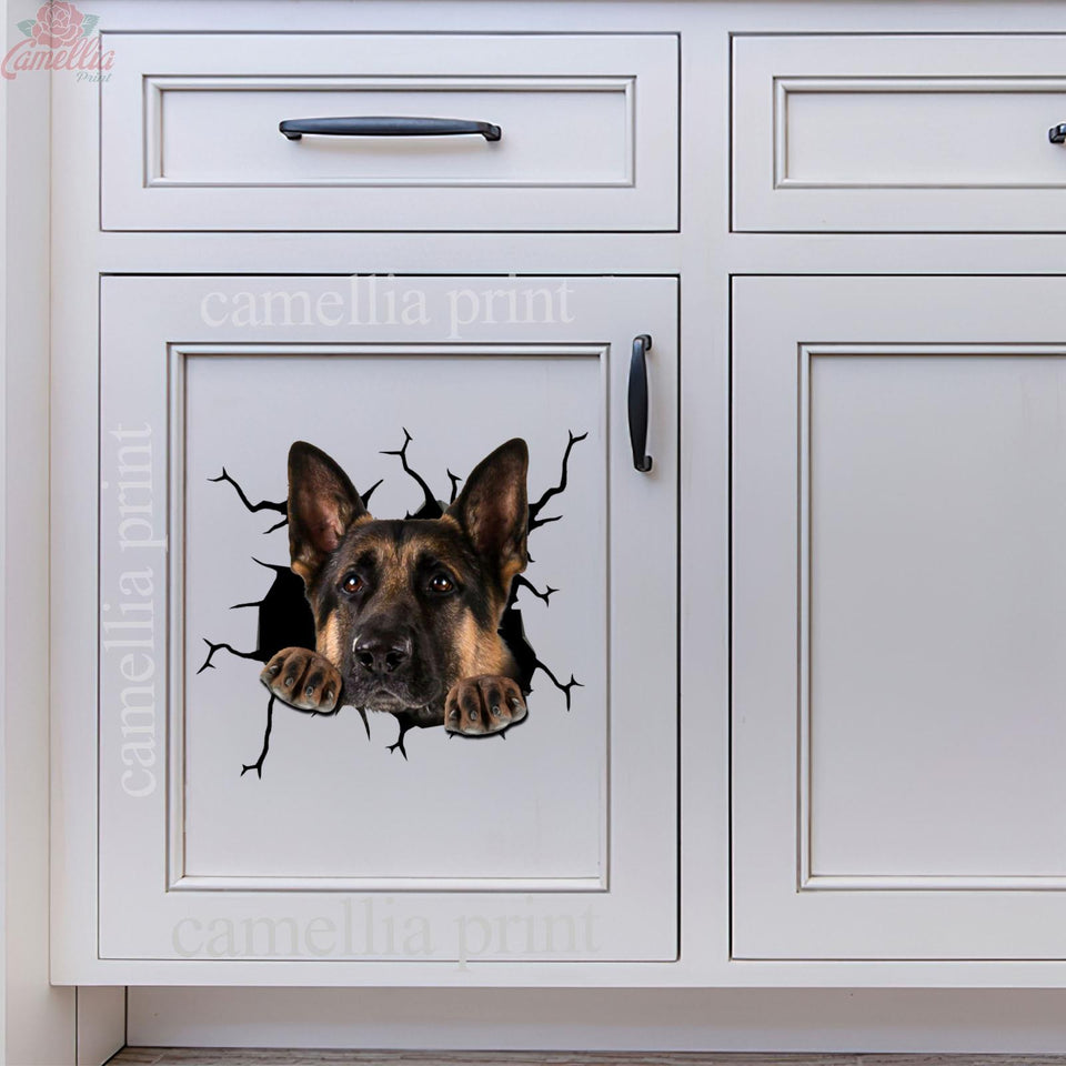 German Shepherd Crack Sticker Cute Funny Gifs Custom Sticker Sheets Christmas Gifts For Girlfriend
