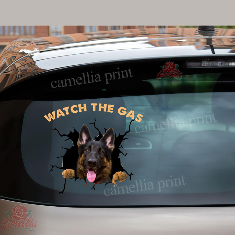 German Shepherd Watch the Gas Crack Sticker Design Fun Dot