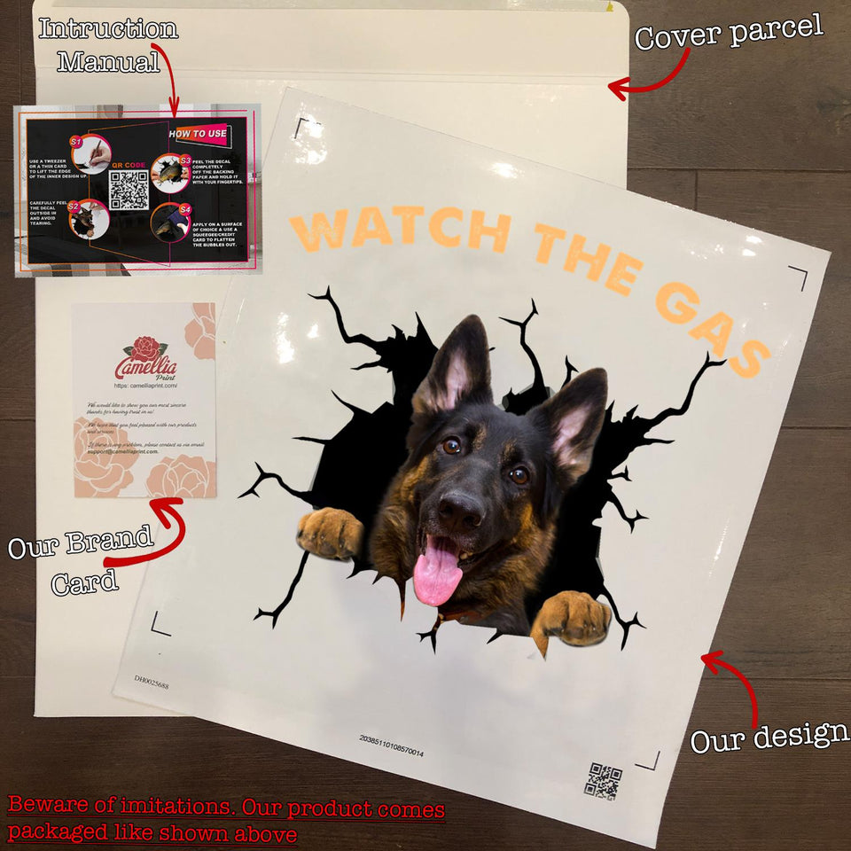 German Shepherd Watch the Gas Crack Sticker Design Fun Dot