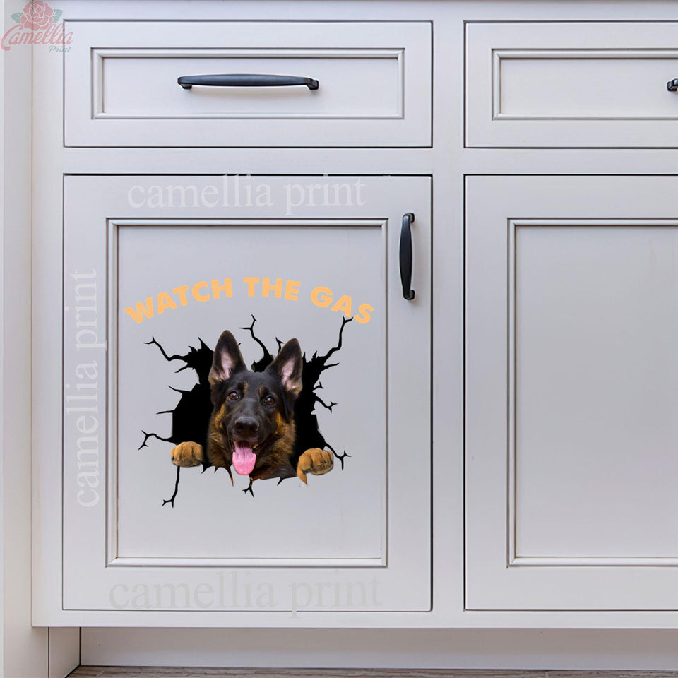German Shepherd Watch the Gas Crack Sticker Design Fun Dot