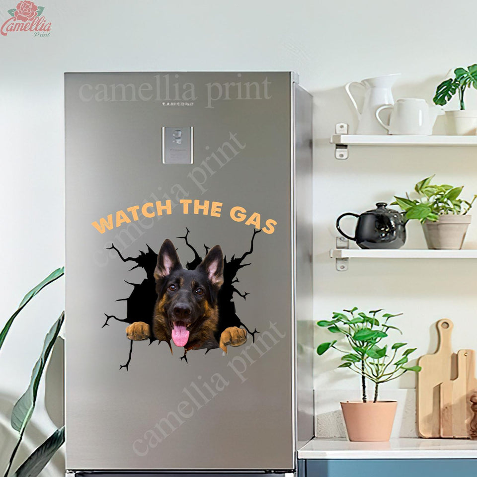 German Shepherd Watch the Gas Crack Sticker Design Fun Dot