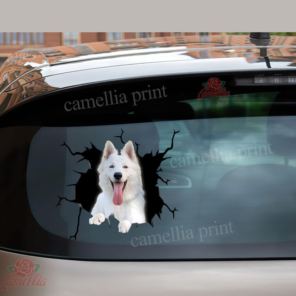 White German Shepherd Crack Sticker Car Window Happy Waterproof