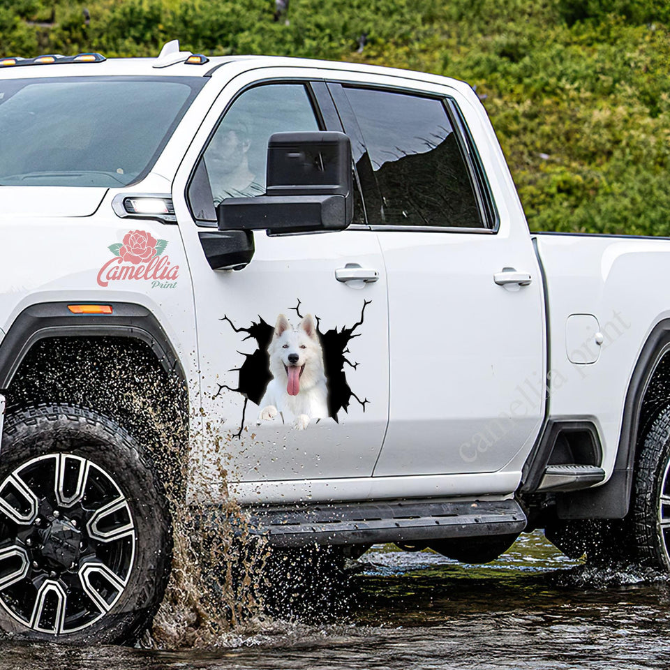 White German Shepherd Crack Sticker Car Window Happy Waterproof