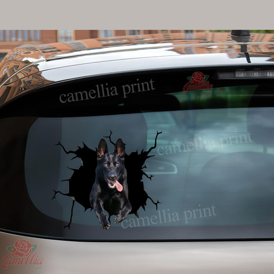 Black German Shepherd Sticker Crack Stickers for Cars Funny - durable UV resistant bumper and tumbler decal detail