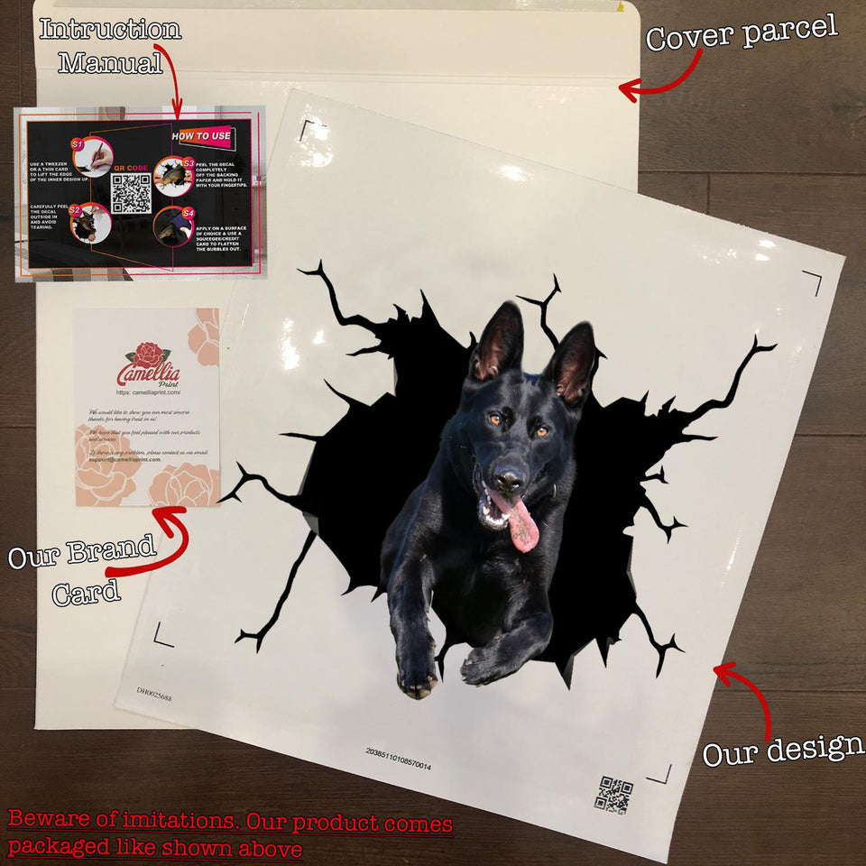 Black German Shepherd Sticker Crack Stickers for Cars Funny - premium outdoor waterproof vinyl decal close-up