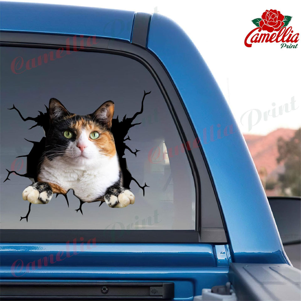 Calico cat crack dad die-cut waterproof vinyl sticker for cat lovers