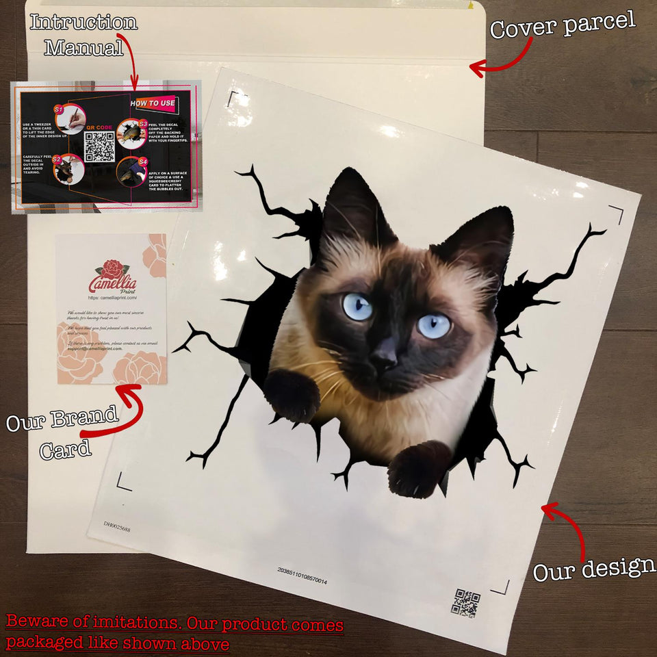 Siamese cat crack funny cat sticker, waterproof die-cut vinyl decal for water bottles, laptops, and windows