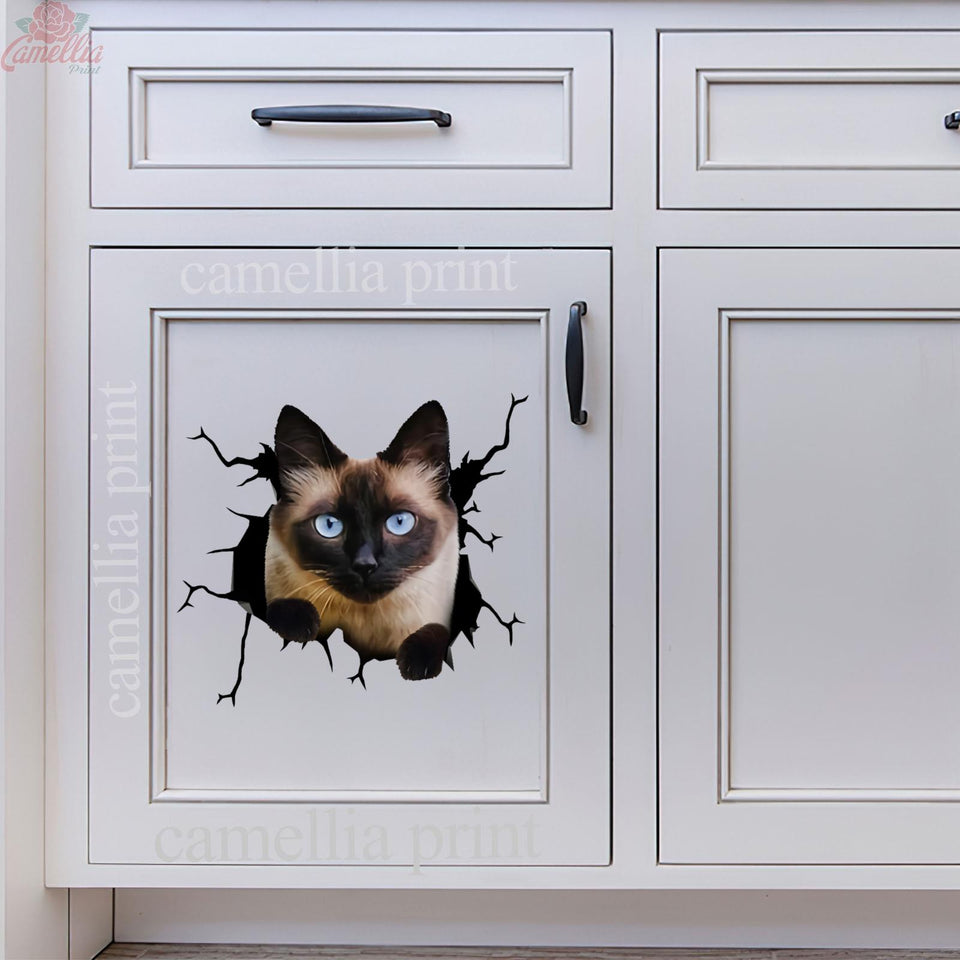 Siamese cat crack funny cat sticker, waterproof die-cut vinyl decal for water bottles, laptops, and windows