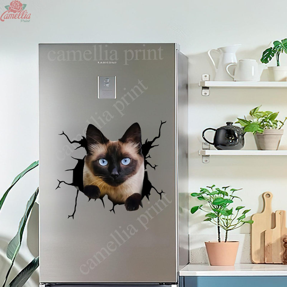 Siamese cat crack funny cat sticker, waterproof die-cut vinyl decal for water bottles, laptops, and windows