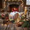 Holiday tabletop display with the ceramic Angels Landing ornament set beside pinecones and a warm candle.