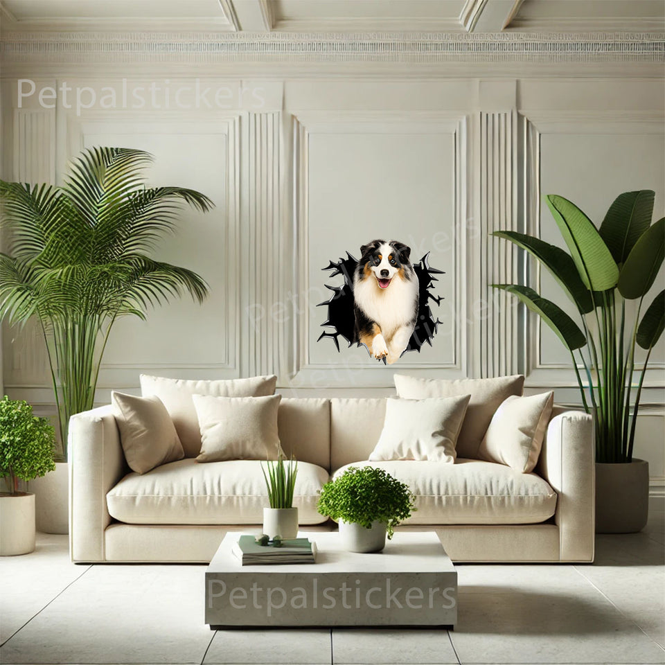 Playful Aussie canine artwork styled as decorative wall art in a room.