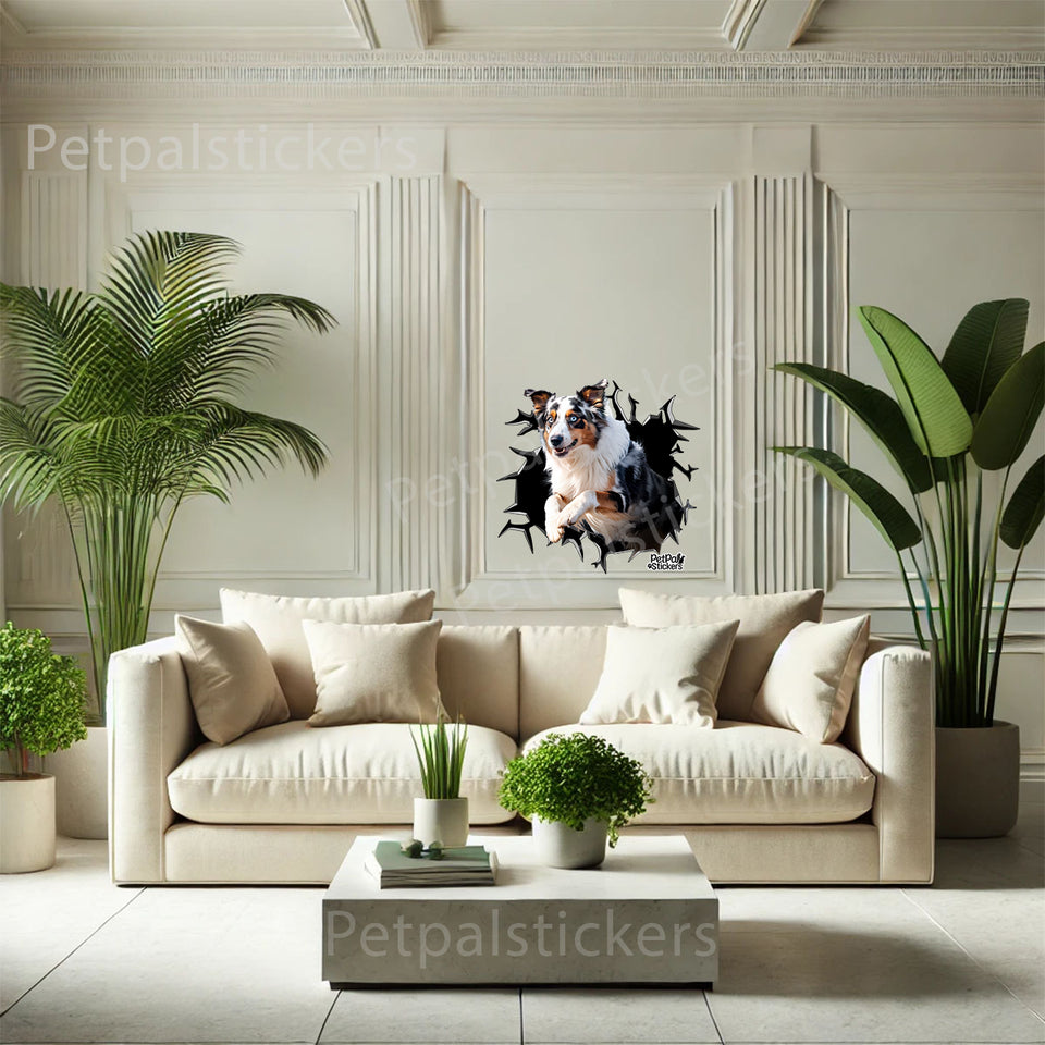 Playful dog artwork applied as decorative vinyl on a smooth interior room wall.