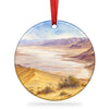 Badwater Basin ceramic souvenir ornament shown on a clean white background with hanging ribbon.