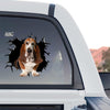 Charming Basset Hound window sticker proudly displayed on a truck rear glass.