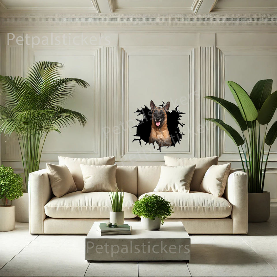 Detailed graphic Belgian Malinois art decal displayed as indoor decoration on a smooth wall.