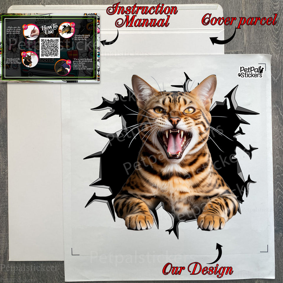 Protective package for the Bengal Cat car decal including safe shipping materials.