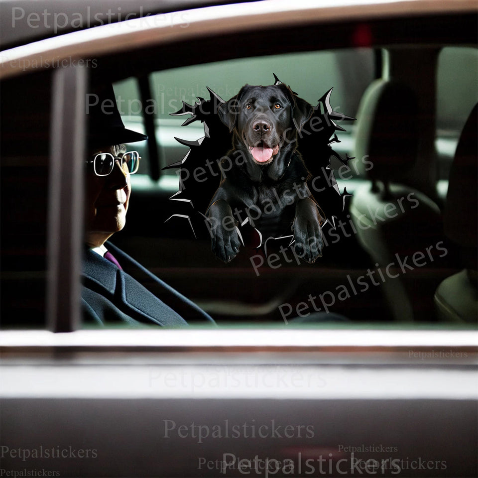 Vibrant Black Lab decal installed cleanly on a white car door surface.