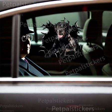 Playful pet art decal featuring a Black Labrador Retriever applied cleanly on a white toilet lid.
