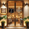 Realistic Black Poodle sticker decorating a clean glass door of an office entryway.