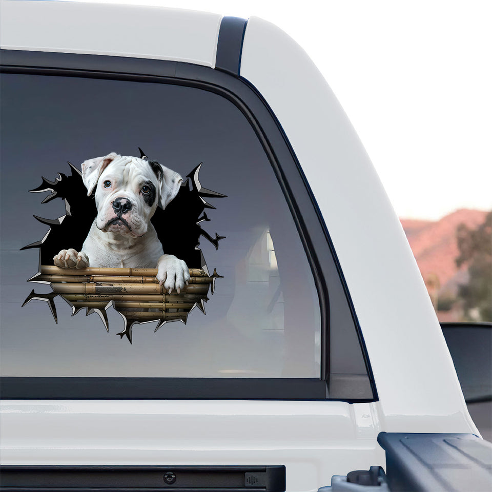 Glossy Boxer Dog decal positioned cleanly on the back window of a truck for outdoor style.