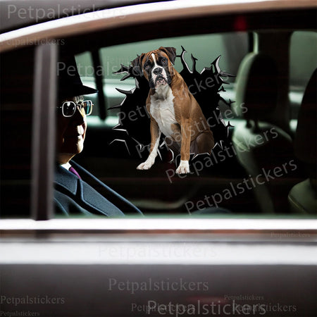 Humorous Brindle Boxer decal applied to the smooth lid of a white toilet.