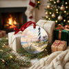 Outer Banks ceramic keepsake resting near wrapped holiday gifts beside the warm fireplace.