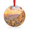 Cappadocia Christmas ornament with hot air balloons shown on a clean white background.