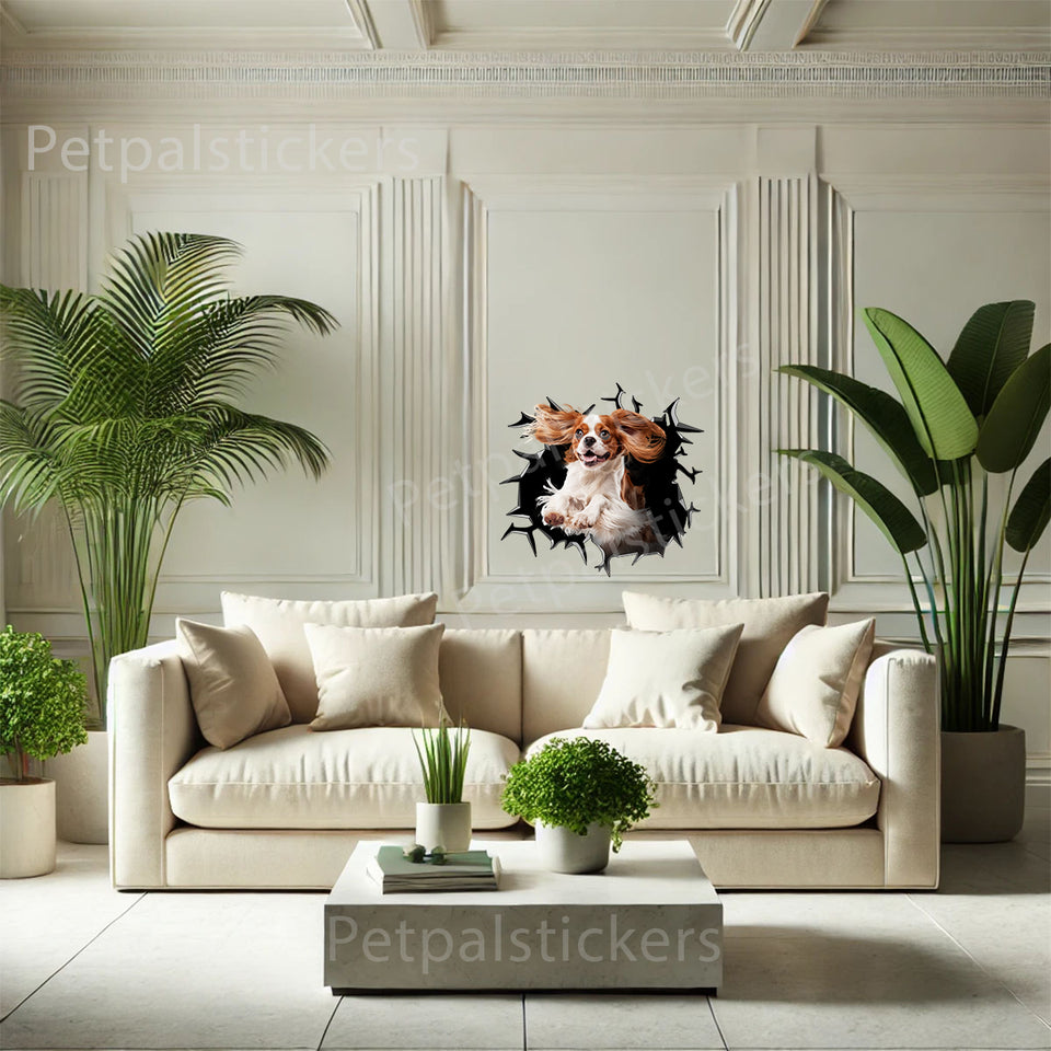 Decorative Cavalier King Charles Spaniel vinyl art attached cleanly to an indoor wall.