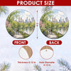 Product size chart diagram displaying three-inch dimensions and double-sided print for the ornament.