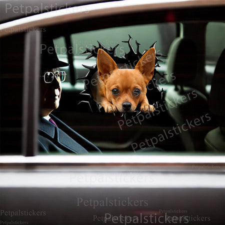 Playful Chihuahua dog decal displayed neatly on a clean white toilet lid.