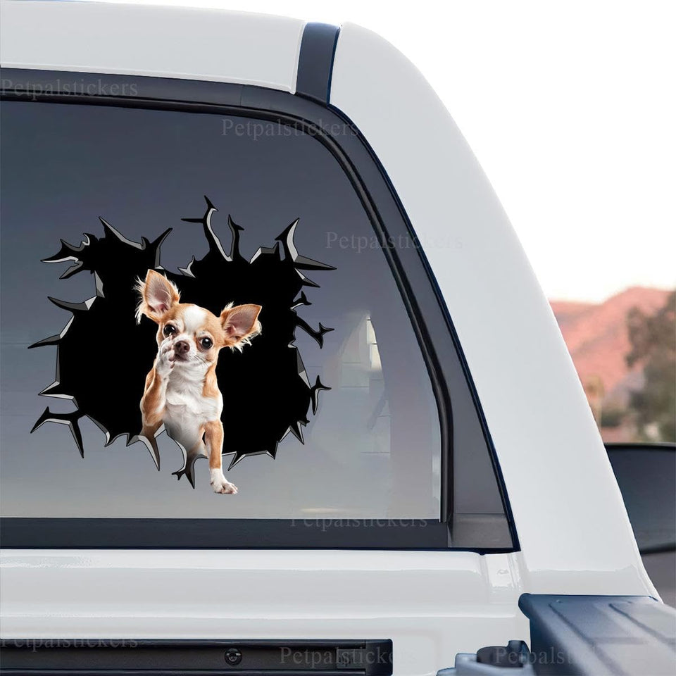 Clear vinyl Chihuahua car graphic decal displaying a cute standalone product design.