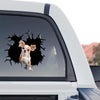 Glossy waterproof Chihuahua sticker displayed on the rear window of a truck.