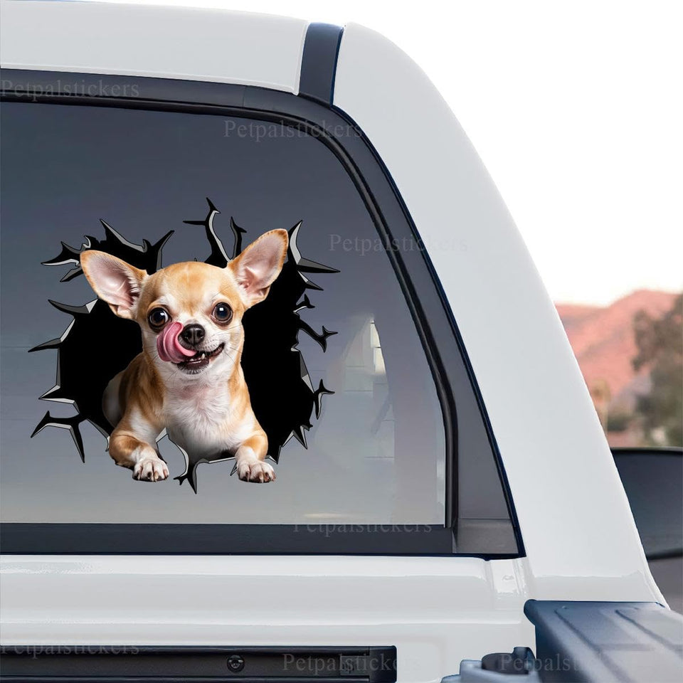 Vibrant Chihuahua graphic decal showing a standalone product design with funny tongue out artwork.