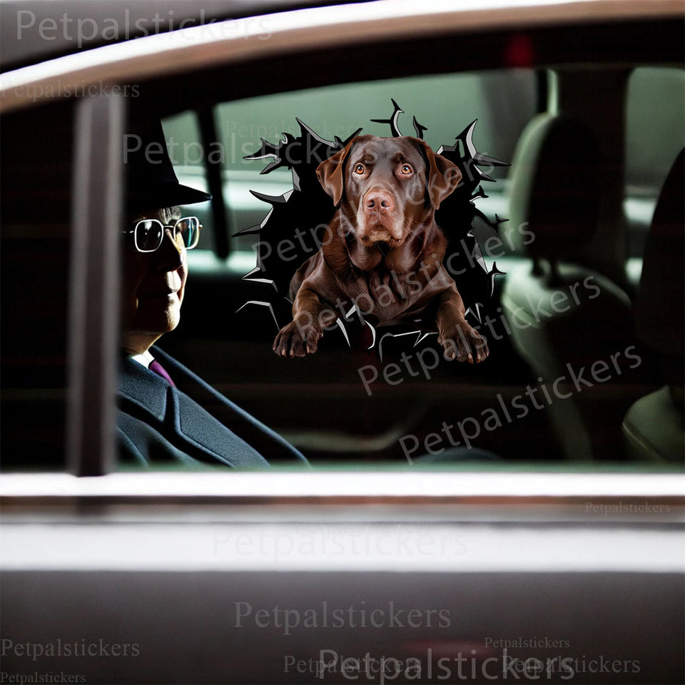 Glossy Chocolate Labrador Retriever vinyl sticker displayed on an exterior car door.