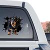 Vibrant transparent Dachshund vinyl sticker installed on the back window of a truck.