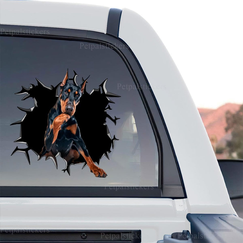 Detailed standalone product design showing a smiling Doberman Pinscher face decal.