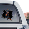 Glossy Doberman Pinscher pet decal positioned on the rear window of a truck.