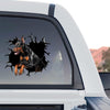 Clear vinyl Doberman graphic applied to the rear glass of a truck.
