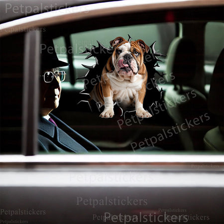 Playful English Bulldog decal placed humorously on a smooth ceramic toilet lid.