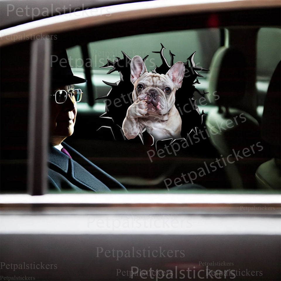 Glossy French Bulldog vinyl sticker applied neatly to a smooth car door exterior.
