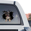 Weatherproof French dog decal displayed prominently on the rear window of a truck.