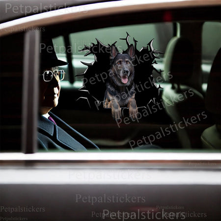 Creative German Shepard decal placed on a clean ceramic toilet tank surface.