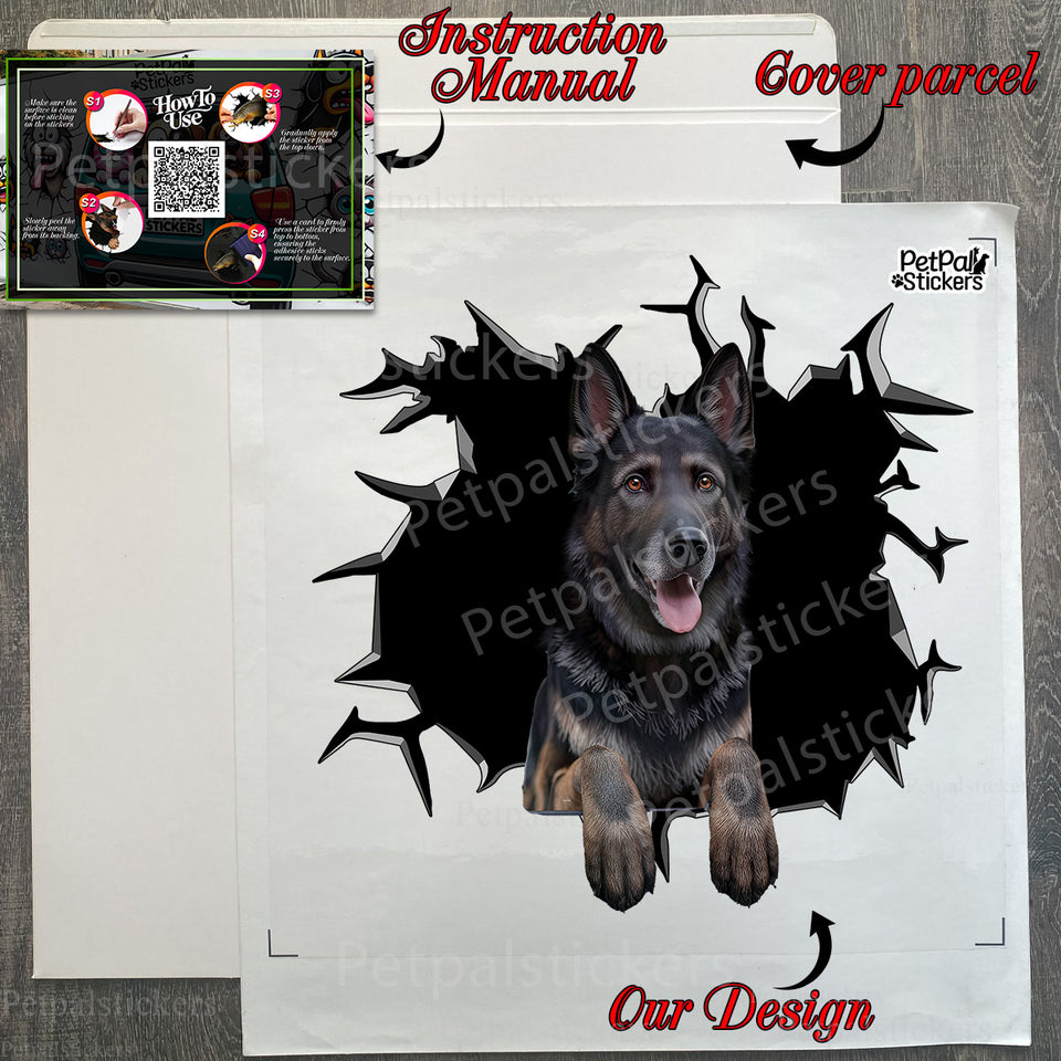 Protective delivery package containing the German Shepard car decal and guide.
